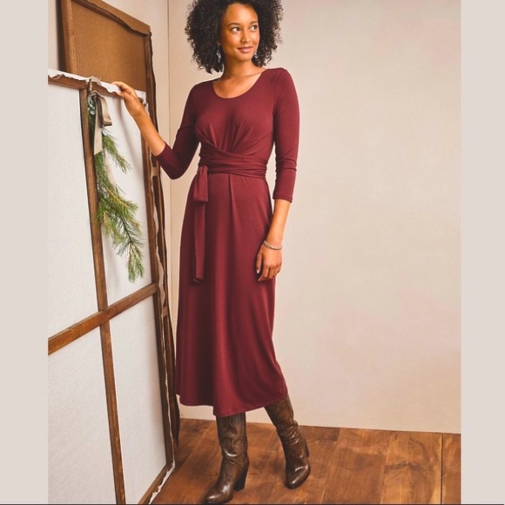 GARNET HILL Ballet Wrap Knit Midi Dress